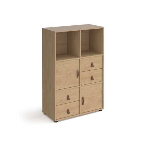 Universal Cube Storage Unit 1295mm High On Glides With 2 Cupboards And 2 Sets Of Drawers Oak With Oak Inserts