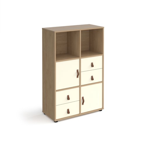 Universal cube storage unit 1295mm high on glides with 2 cupboards and 2 sets of drawers - oak with white inserts  CUBE-BUNDLE-10-KO-WH