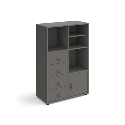 Universal cube storage unit 1295mm high on glides with matching shelf, cupboard and 2 sets of drawers - grey with grey inserts