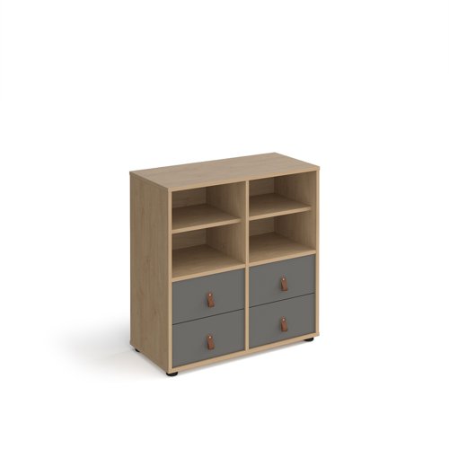 Universal cube storage unit 875mm high on glides with 2 matching shelves and 2 sets of drawers - oak with grey inserts  CUBE-BUNDLE-3-KO-OG