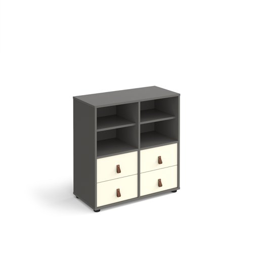Universal cube storage unit 875mm high on glides with 2 matching shelves and 2 sets of drawers - grey with white inserts CUBE-BUNDLE-3-OG-WH Buy online at Office 5Star or contact us Tel 01594 810081 for assistance