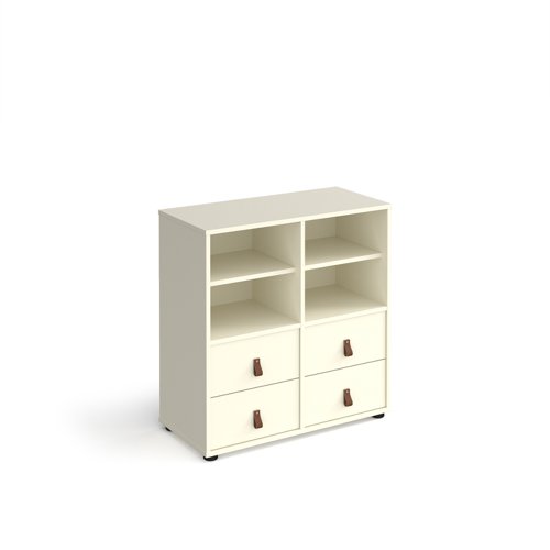 Universal cube storage unit 875mm high on glides with 2 matching shelves and 2 sets of drawers - white with white inserts Modular Storage Systems CUBE-BUNDLE-3-WH-WH