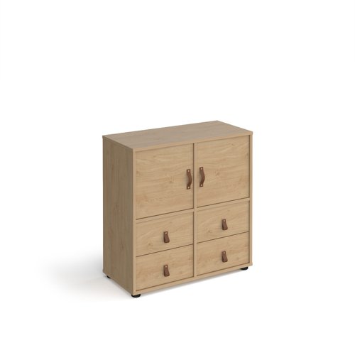 Universal cube storage unit 875mm high on glides with 2 cupboards and 2 sets of drawers - oak with oak inserts CUBE-BUNDLE-4-KO-KO Buy online at Office 5Star or contact us Tel 01594 810081 for assistance