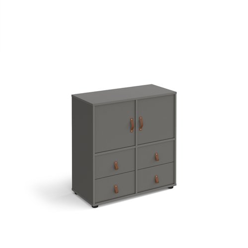 Universal cube storage unit 875mm high on glides with 2 cupboards and 2 sets of drawers - grey with grey inserts CUBE-BUNDLE-4-OG-OG Buy online at Office 5Star or contact us Tel 01594 810081 for assistance