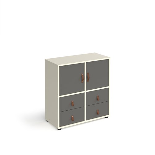 Universal cube storage unit 875mm high on glides with 2 cupboards and 2 sets of drawers - white with grey inserts  CUBE-BUNDLE-4-WH-OG