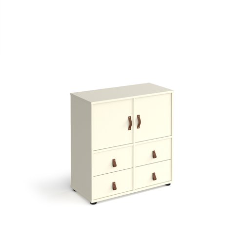 Universal cube storage unit 875mm high on glides with 2 cupboards and 2 sets of drawers - white with white inserts Modular Storage Systems CUBE-BUNDLE-4-WH-WH