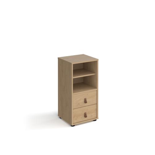 Universal cube storage unit 875mm high on glides with matching shelf and drawers - oak with oak inserts