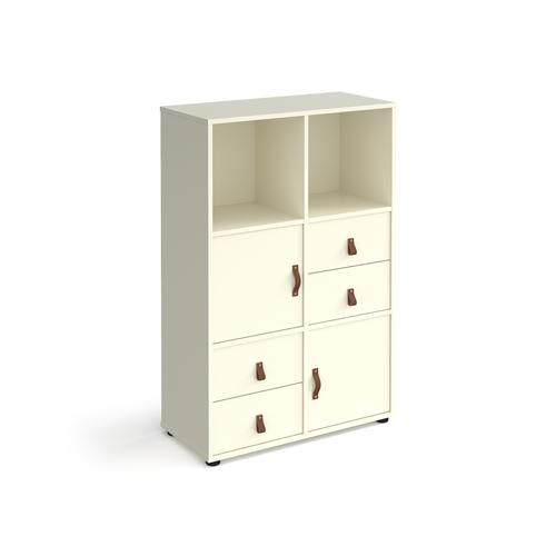 Universal cube storage unit 1295mm high on glides with 2 cupboards and 2 sets of drawers - white with white inserts