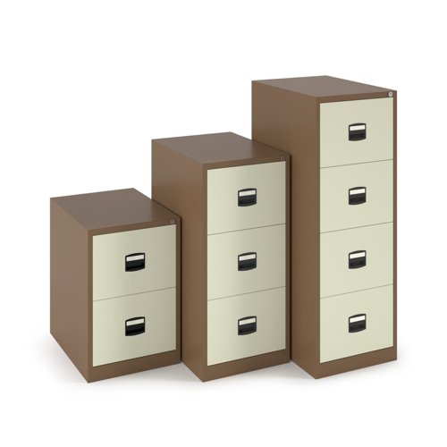 Steel 2 drawer contract filing cabinet 711mm high - coffee/cream | DCF2C | Bisley