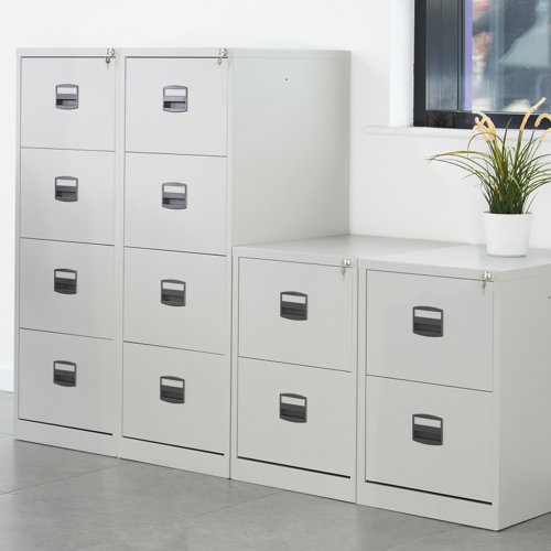 Steel 2 drawer contract filing cabinet 711mm high - goose grey