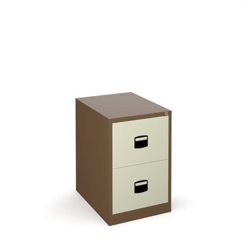 Steel 2 drawer contract filing cabinet 711mm high - coffee/cream | DCF2C | Bisley