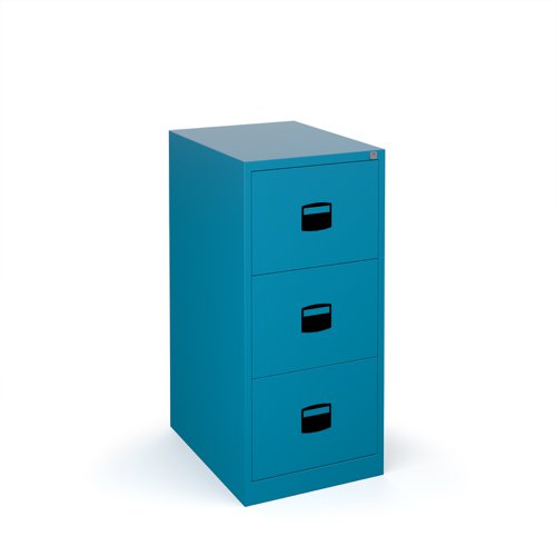 Steel 3 drawer contract filing cabinet 1016mm high - blue