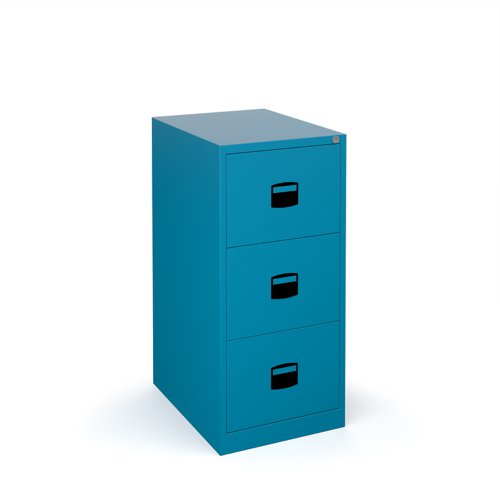 Steel 3 drawer contract filing cabinet 1016mm high - blue | DCF3BL | Bisley