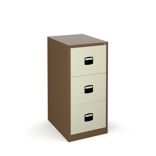 Steel 3 drawer contract filing cabinet 1016mm high - coffee/cream  (Made-to-order 4 - 6 week lead time)