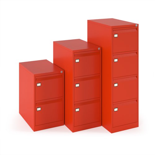 Steel 3 drawer executive filing cabinet 1016mm high - red