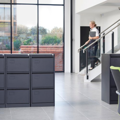 Steel 2 drawer executive filing cabinet 711mm high - black