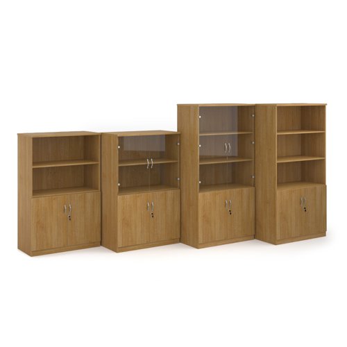 Deluxe combination unit with open top 1600mm high with 3 shelves - oak Bookcases With Storage DO16O