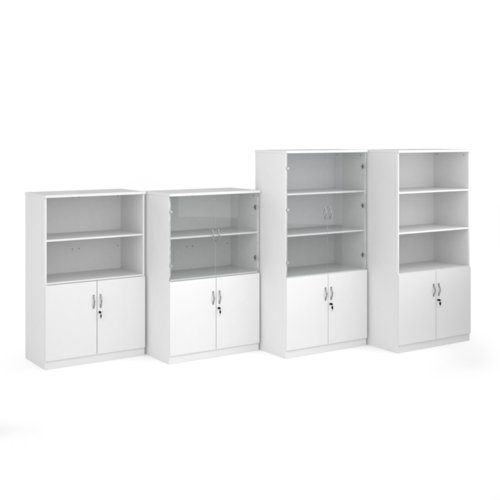 Deluxe combination unit with glass upper doors 1600mm high with 3 shelves - white