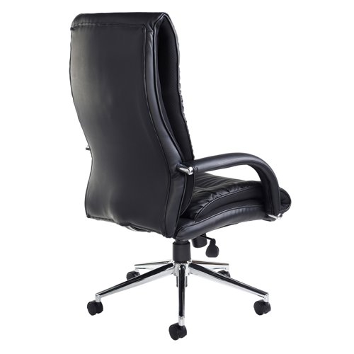 DER300T1-BLK | The Derby high back executive and visitors chair is an ideal solution for any professional environment, upholstered in a black faux leather finish with mesh side panels to aid ventilation throughout the working day. The waterfall seat and contoured back provide top ergonomic support, easing stress at crucial points like the neck, back and knees.