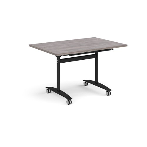 Rectangular deluxe fliptop meeting table with black frame 1200mm x 800mm - grey oak DFLP12-K-GO Buy online at Office 5Star or contact us Tel 01594 810081 for assistance