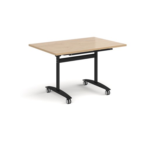 Rectangular deluxe flip top meeting table with black frame 1200mm x 800mm - Kendal oak