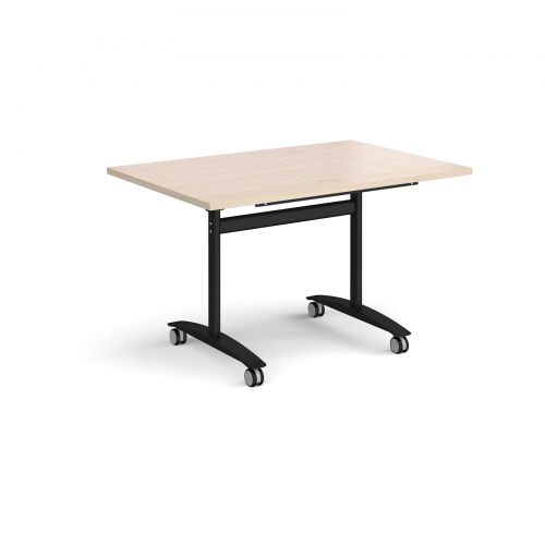 Rectangular deluxe fliptop meeting table with black frame 1200mm x 800mm - maple