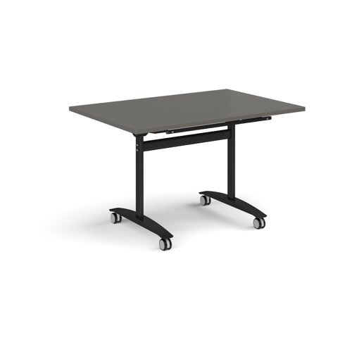 Rectangular deluxe flip top meeting table with black frame 1200mm x 800mm - Onyx Grey