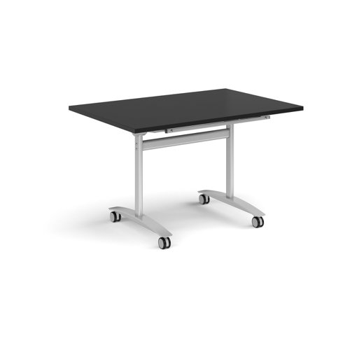 Rectangular deluxe flip top meeting table with silver frame 1200mm x 800mm - Black