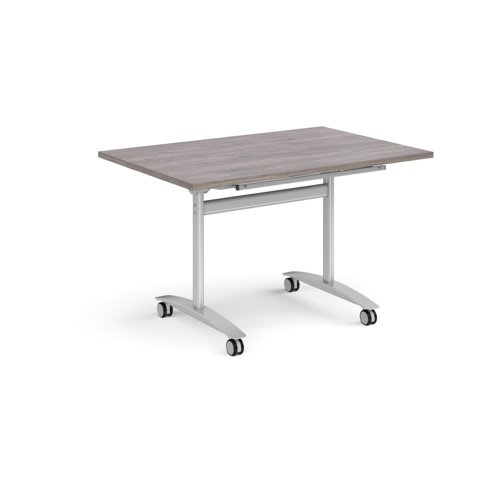 Rectangular deluxe fliptop meeting table with silver frame 1200mm x 800mm - grey oak DFLP12-S-GO Buy online at Office 5Star or contact us Tel 01594 810081 for assistance