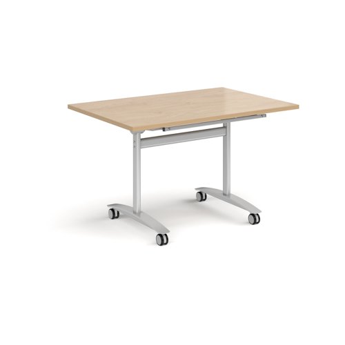 Rectangular deluxe flip top meeting table with silver frame 1200mm x 800mm - Kendal oak