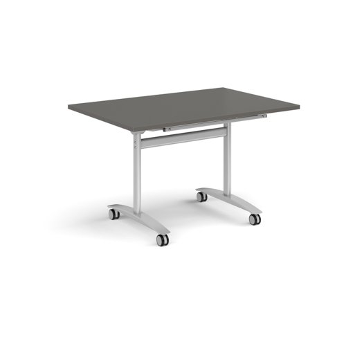 Rectangular deluxe flip top meeting table with silver frame 1200mm x 800mm - Onyx Grey