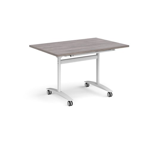 DFLP12-WH-GO Rectangular deluxe fliptop meeting table with white frame 1200mm x 800mm - grey oak