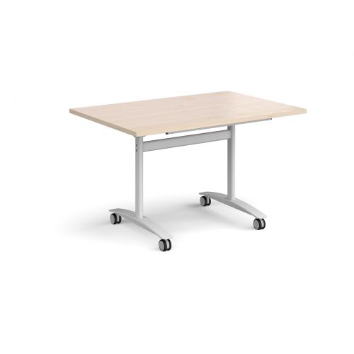 Rectangular deluxe fliptop meeting table with white frame 1200mm x 800mm - maple