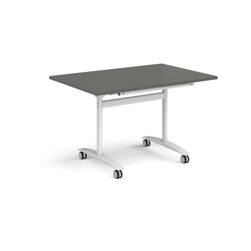 Rectangular deluxe flip top meeting table with white frame 1200mm x 800mm - Onyx Grey