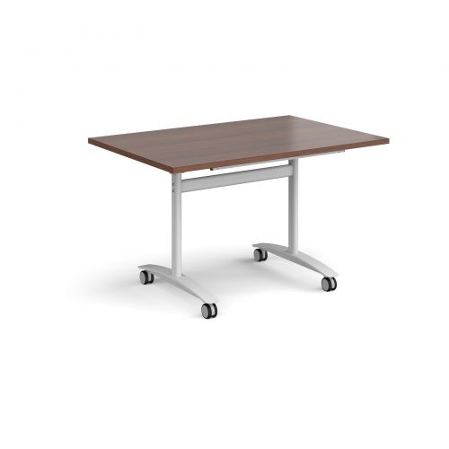 Rectangular deluxe fliptop meeting table with white frame 1200mm x 800mm - walnut