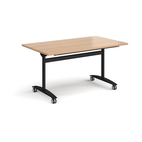 Rectangular deluxe fliptop meeting table with black frame 1400mm x 800mm - beech DFLP14-K-B Buy online at Office 5Star or contact us Tel 01594 810081 for assistance