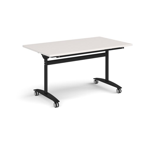 Rectangular deluxe flip top meeting table with black frame 1400mm x 800mm - Light Grey