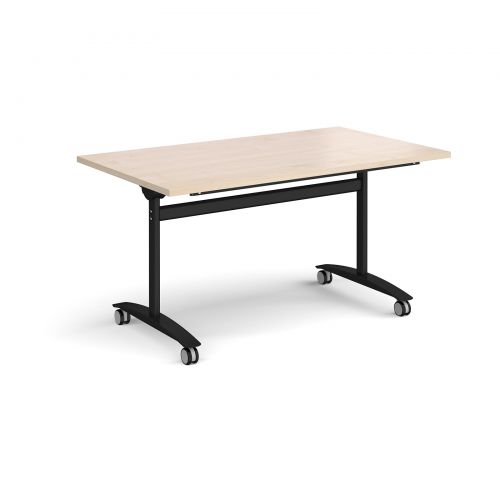 Rectangular deluxe fliptop meeting table with black frame 1400mm x 800mm - maple