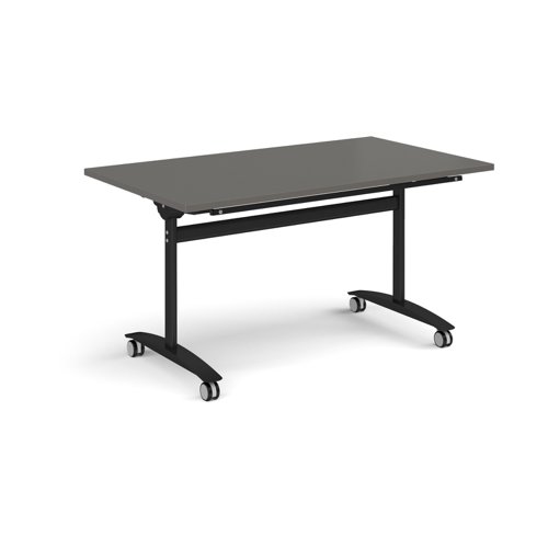 Rectangular deluxe flip top meeting table with black frame 1400mm x 800mm - Onyx Grey