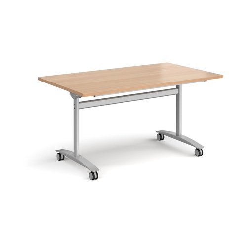 Rectangular deluxe fliptop meeting table with silver frame 1400mm x 800mm - beech DFLP14-S-B Buy online at Office 5Star or contact us Tel 01594 810081 for assistance