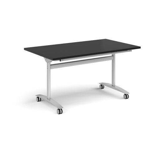 Rectangular deluxe flip top meeting table with silver frame 1400mm x 800mm - Black