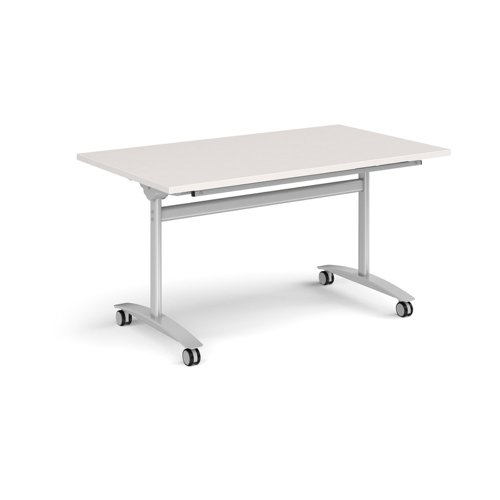 Rectangular deluxe flip top meeting table with silver frame 1400mm x 800mm -Light Grey