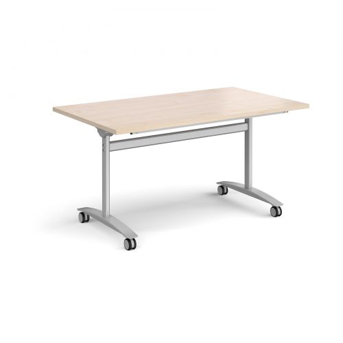 Rectangular deluxe fliptop meeting table with silver frame 1400mm x 800mm - maple