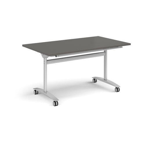 Rectangular deluxe flip top meeting table with silver frame 1400mm x 800mm -Onyx Grey