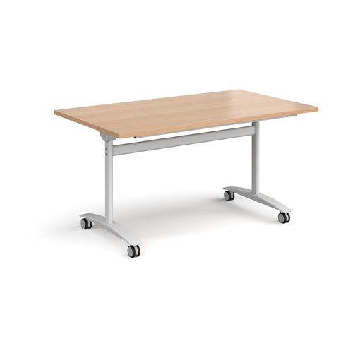 Rectangular deluxe fliptop meeting table with white frame 1400mm x 800mm - beech DFLP14-WH-B Buy online at Office 5Star or contact us Tel 01594 810081 for assistance