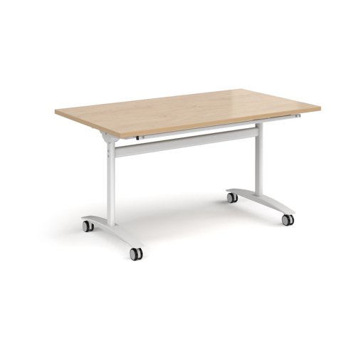 Rectangular deluxe flip top meeting table with white frame 1400mm x 800mm - Kendal oak