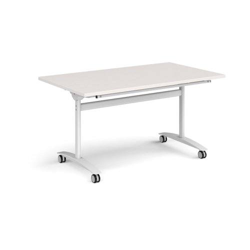 Rectangular deluxe flip top meeting table with white frame 1400mm x 800mm - Light Grey