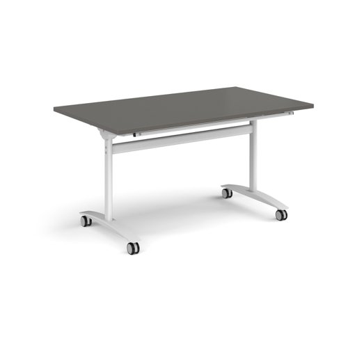 Rectangular deluxe flip top meeting table with white frame 1400mm x 800mm - Onyx Grey