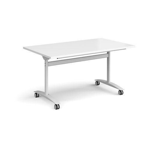 Rectangular deluxe fliptop meeting table with white frame 1400mm x 800mm - white DFLP14-WH-WH Buy online at Office 5Star or contact us Tel 01594 810081 for assistance