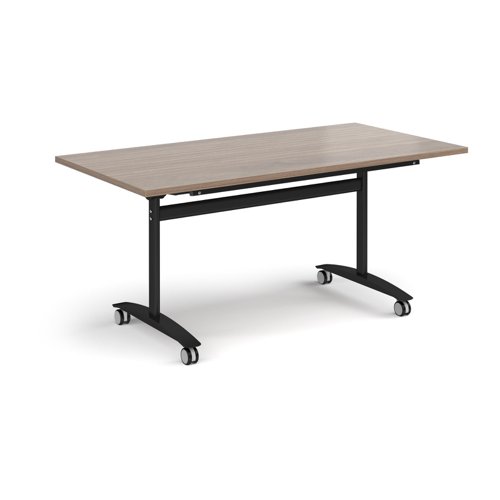 Rectangular deluxe flip top meeting table with black frame 1600mm x 800mm - Barcelona Walnut